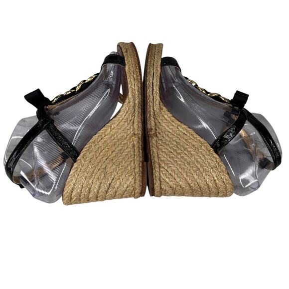 Kate Spade Espadrille Sandals Black 8 Bow Gold Chain - Picture 5 of 11